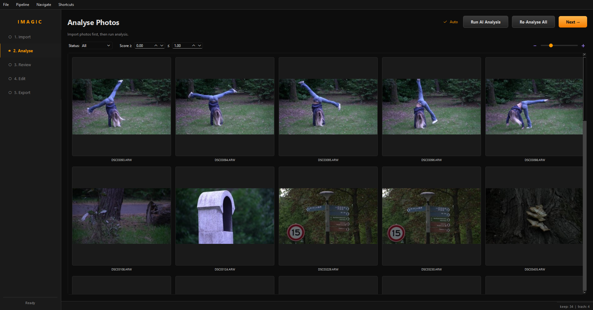 Analyse Photos - zoomable thumbnail grid with quality scores