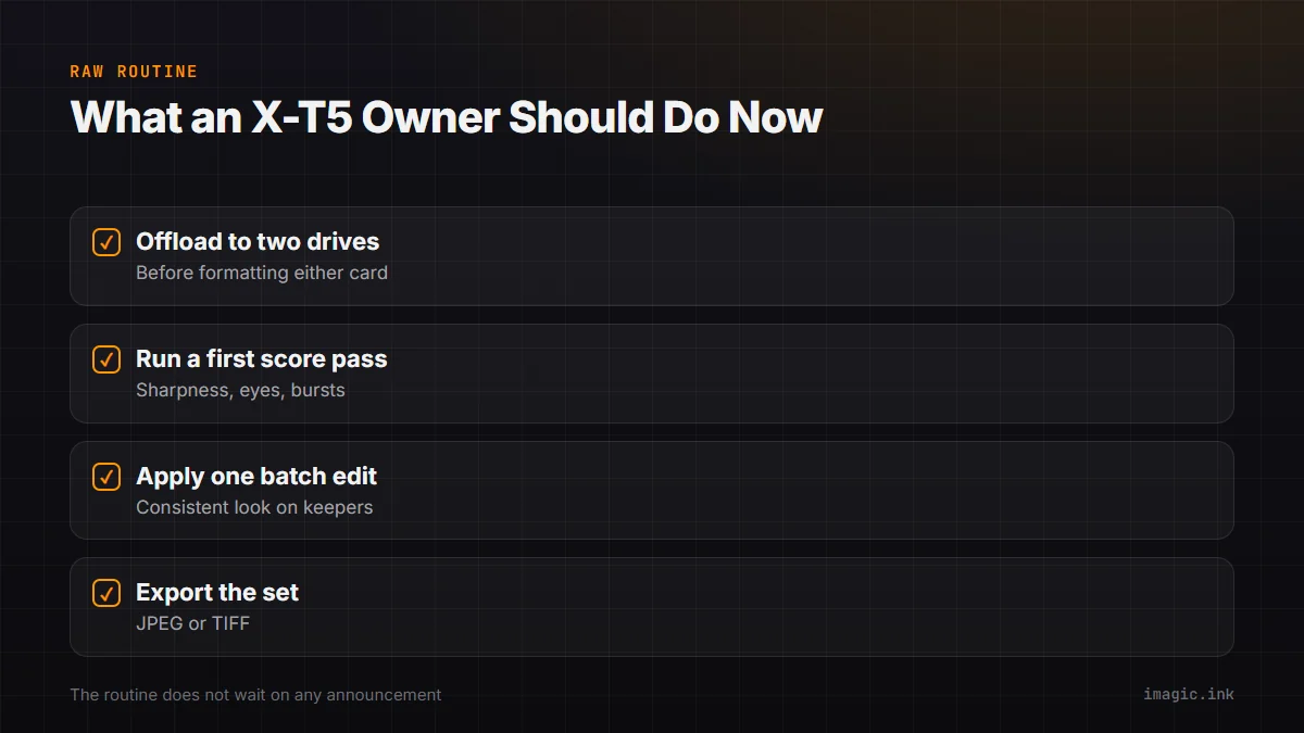 Checklist of what an X-T5 owner should do with their RAW files today, regardless of any future camera