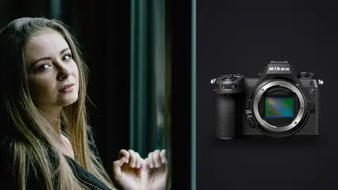 Nikon Z6 III product photo beside woman by window reflected in mirror